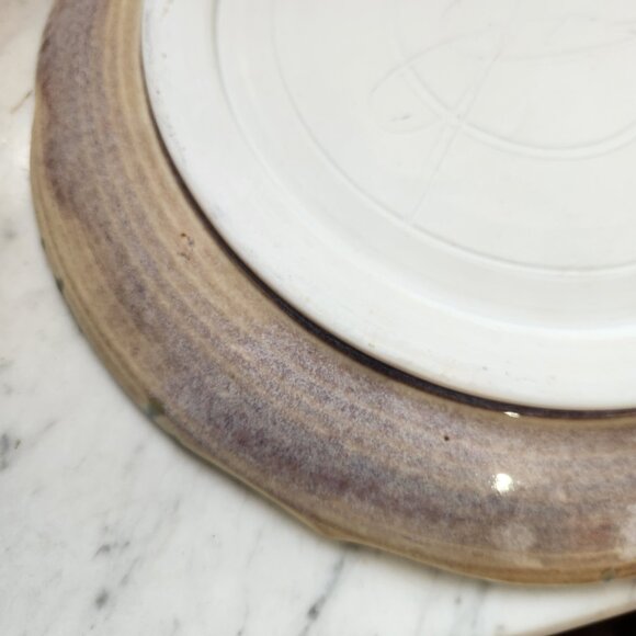 Handmade Studio Pottery Platter – Swirl Center, Celadon & Plum Glaze – Signed - Picture 6 of 7